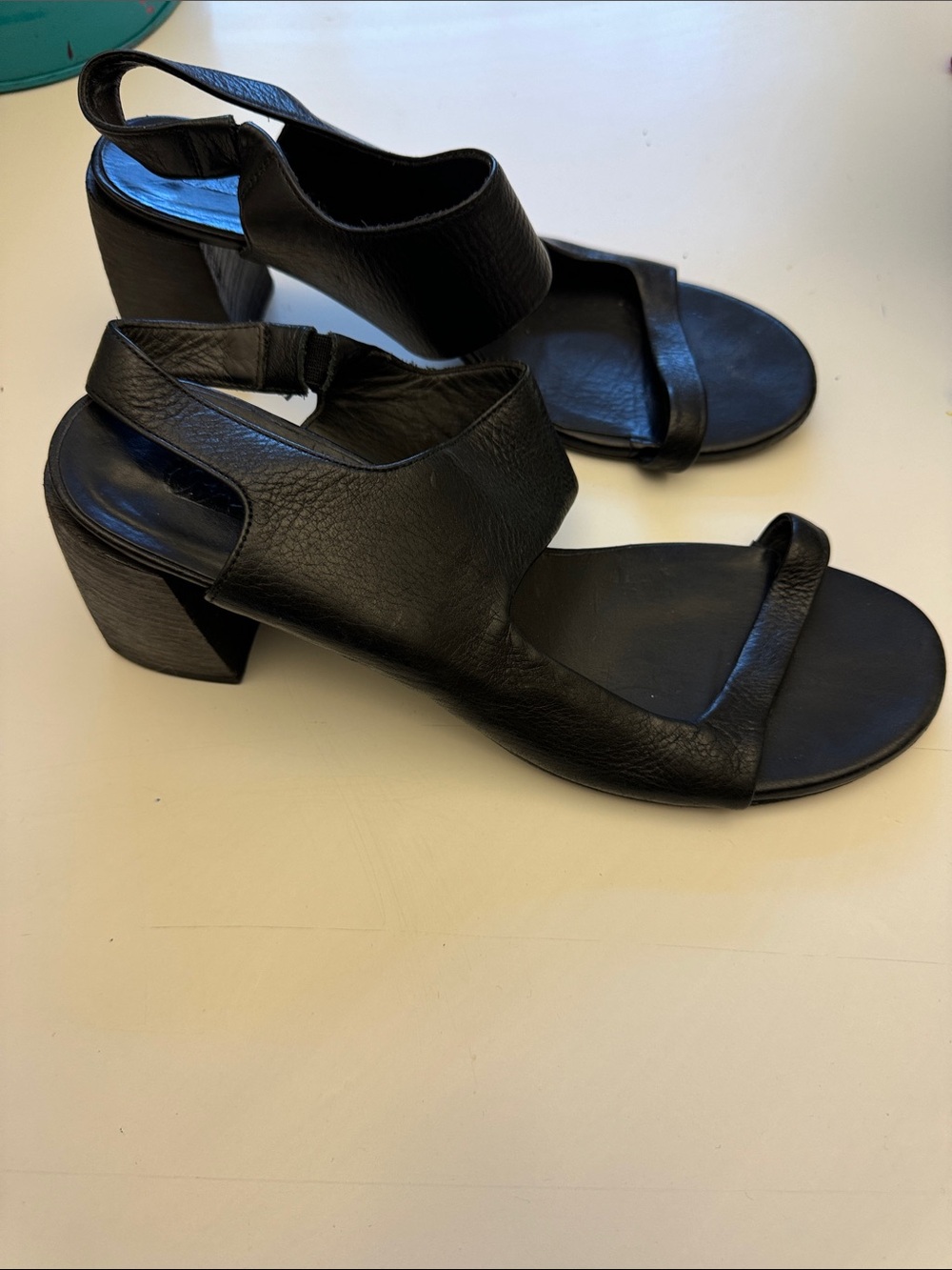 Marsell Black Leather Slingback Block Heel Sandals